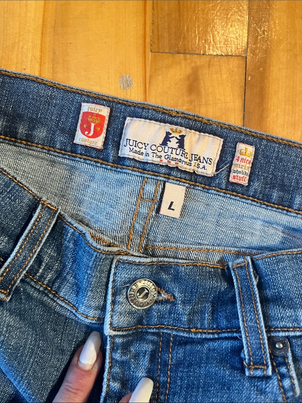 Juicy Couture Medium Blue Denim Mini Skirt with Front Pockets - Picture 2 of 4